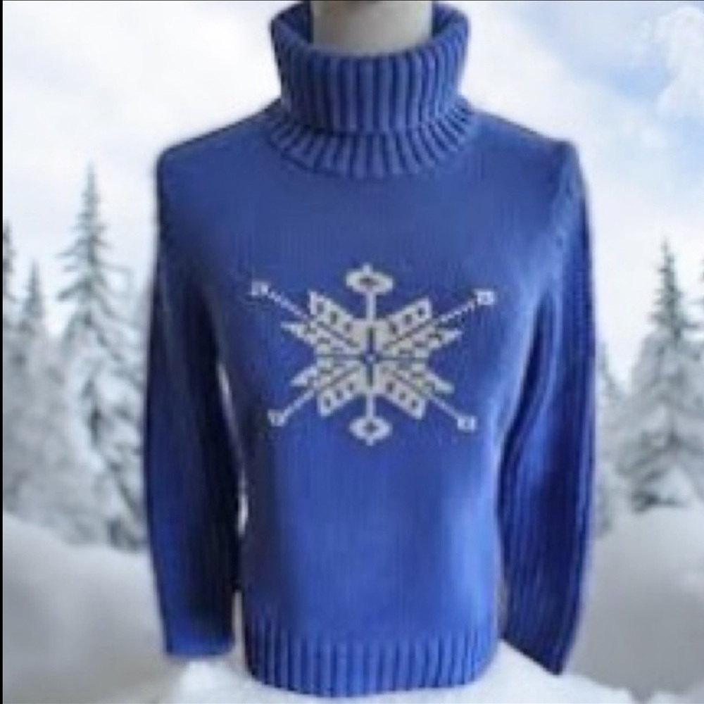 Vintage LL Bean Sweater Turtleneck Snowflake Fair Isle 80s 90s Hong Kong Size XL